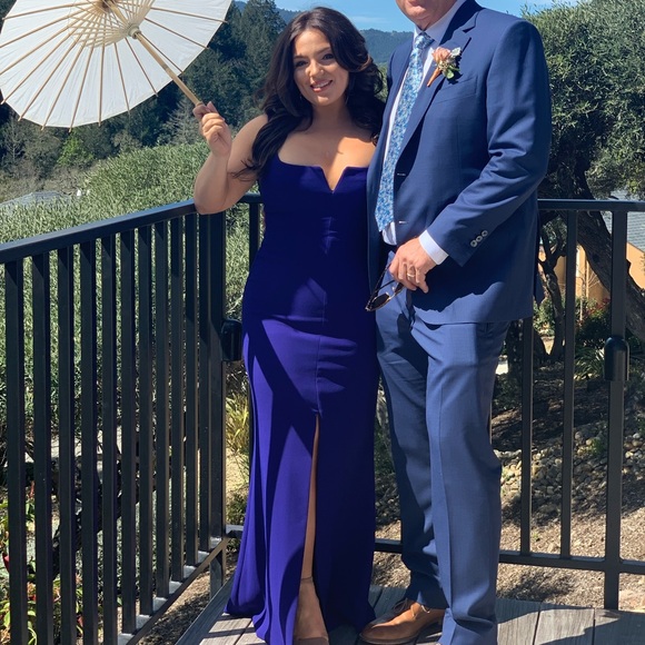 Betsy & Adam Blue Maxi Slip Dress for Cocktail - Picture 2 of 9